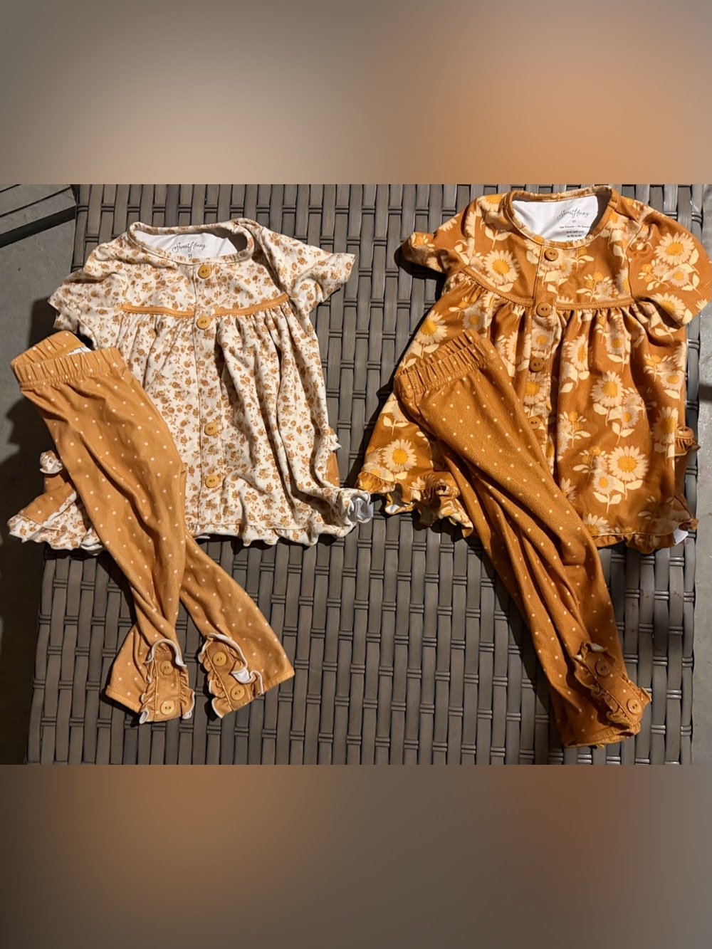 Sweethoney mustard Ruffle bottoms and floral tops